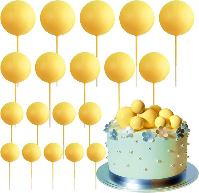 ASTARON Pack of 20 Yellow Cake Decoration Balls Mini Balloon Toppers