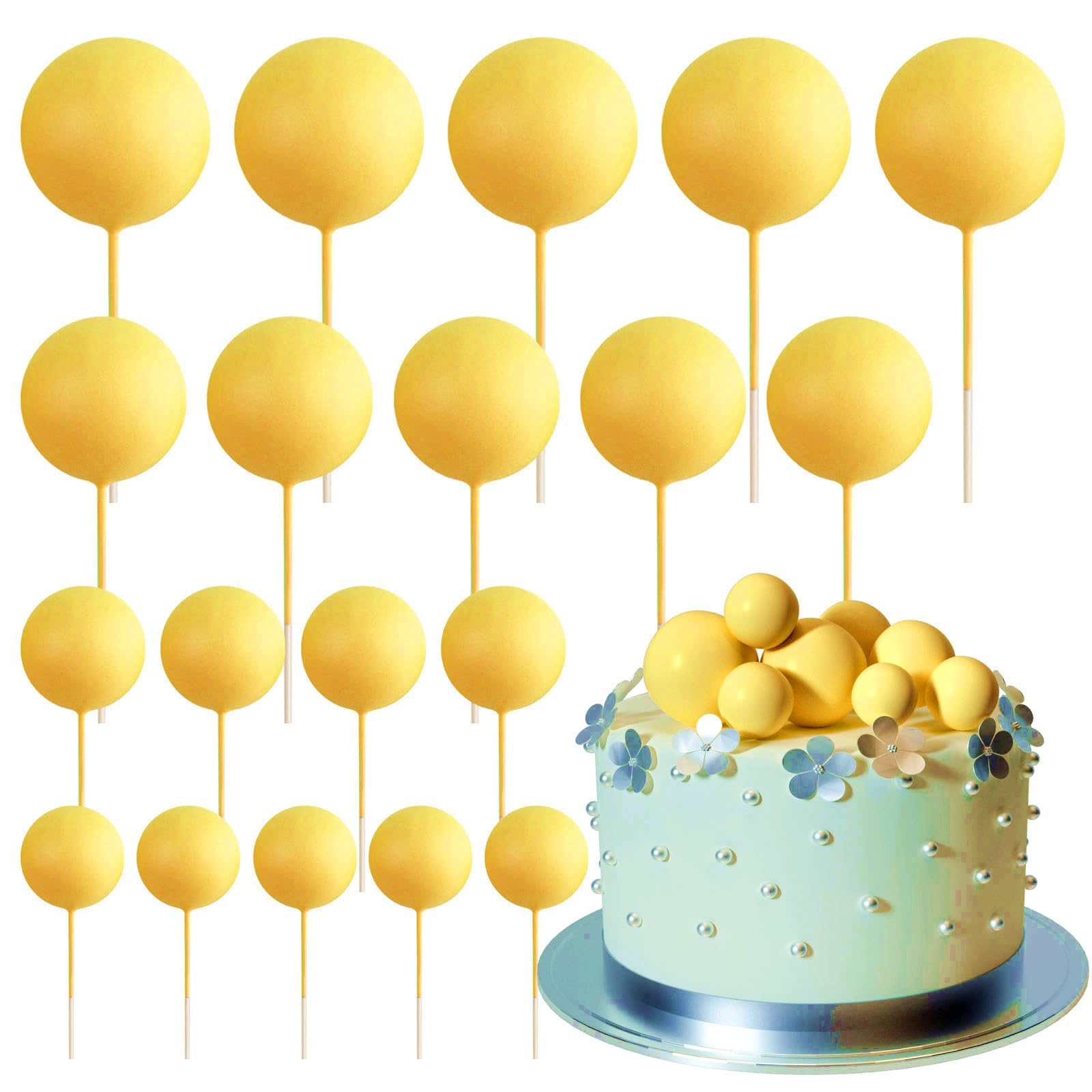 Photo 1 of ASTARON Pack of 20 Cake Decoration Balls Cake Toppers, Mini Balloons Cake Toppers for Wedding Party Baby Shower Birthday Cake Decorating (Yellow)