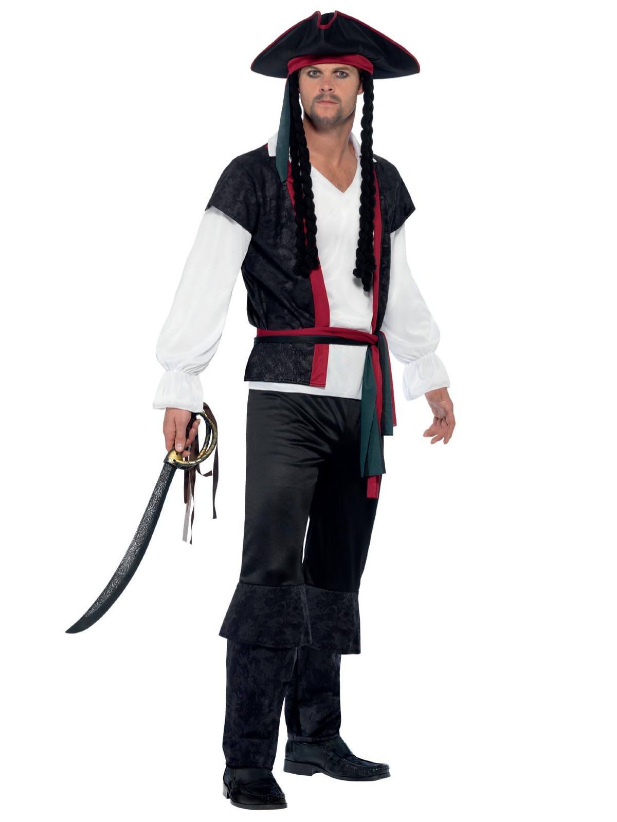 Smiffys Aye Aye Pirate Captain Costume, Black, XL - Size 46-48