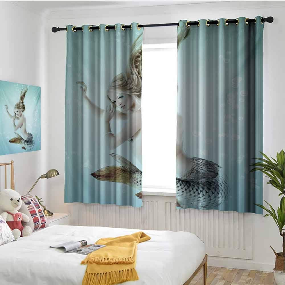 hengshu Mermaid Sliding Door Curtains for Living Room Floating Mermaid