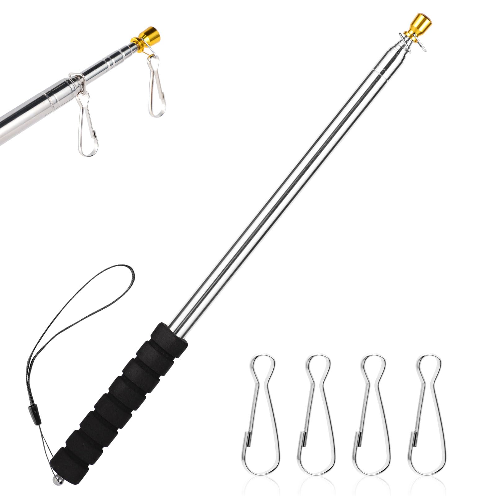 Risipu 9.8FT Telescopic Flag Pole,Stainless Steel Handheld Portable Extendable Retractable Flagpole with Anti-Slip Grip Clip for Tour Guide Festival Teaching Pointer (9.8ft - Black)