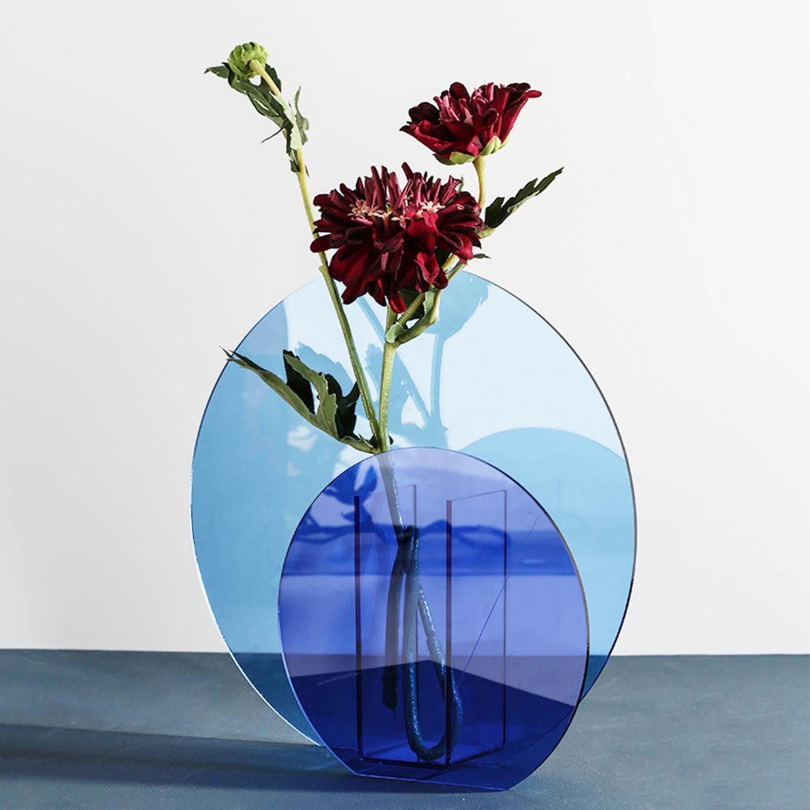Photo 1 of Buachois Geometric Vase, Decorative Vases, Office Innovative Acrylic Floral Vase Ornament Colorful Stylish Flower Base for Living Room Home Décor(Blue)