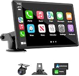 Portable Wireless Carplay Car Stereo, 7" HD Touchscreen for Car with Apple CarPlay & Android Auto with Backup Camera/Mirror Link/Voice Control/Bluetooth/GPS/AUX/FM Satellite Radio for All Vehicles