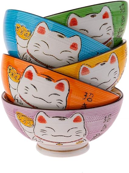 Lachineuse Coffret 5 Bols Japonais Colores Motifs Chat Maneki Neko Amazon Fr Cuisine Maison