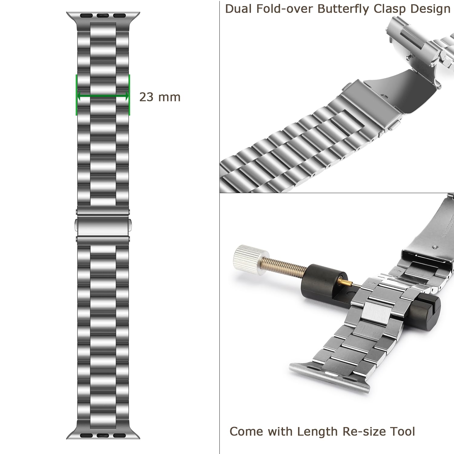Compatible Apple Watch Band 49mm 45mm 44mm 42mm Premium Stainless Steel Metal Replacement Band for Apple Watch Ultra2 Ultra (49mm) Series 9 / 8 / 7 (45mm) SE Series 6 Series 5 / 4 (44mm) Series 3 / 2