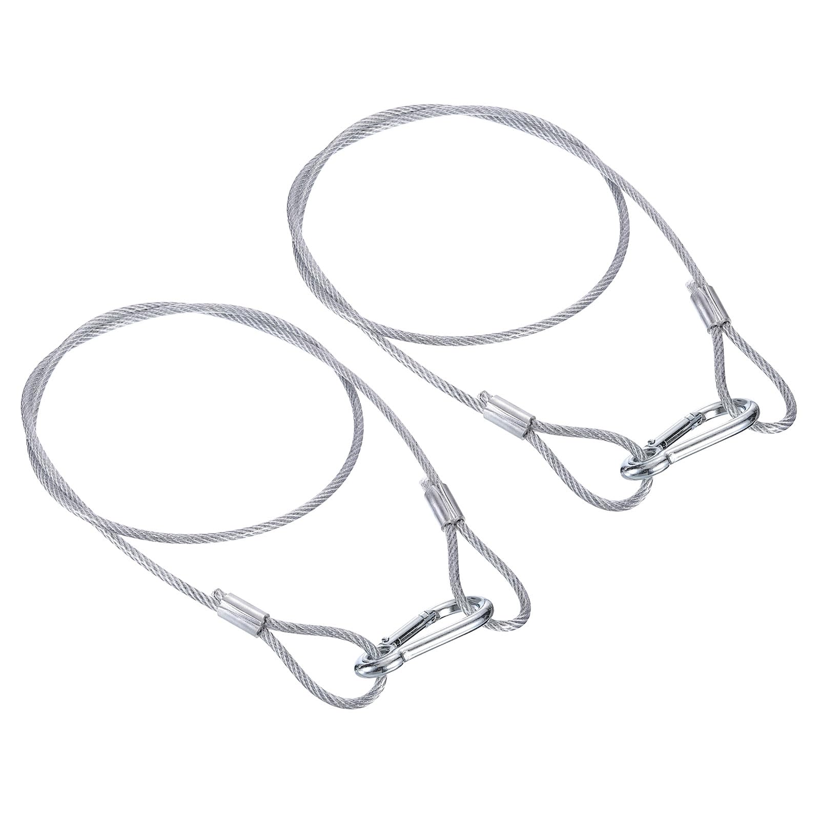 PATIKIL Stainless Steel Safety Cable 39.4"/100cm, 2Pack 4mm Flexible Security Wire Rope Lock Double Loops with Hook for Stage Lighting Luggage, Silver
