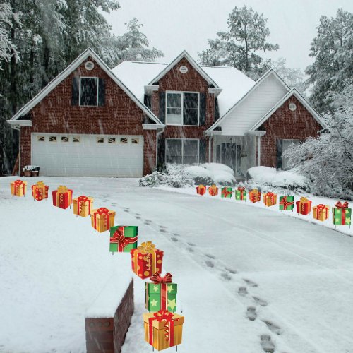 VictoryStore Yard Sign Outdoor Lawn Decorations: Christmas Presents Pathway Markers - Set of 18 Flat Corrugated Plastic Decorations NOT LIGHTS