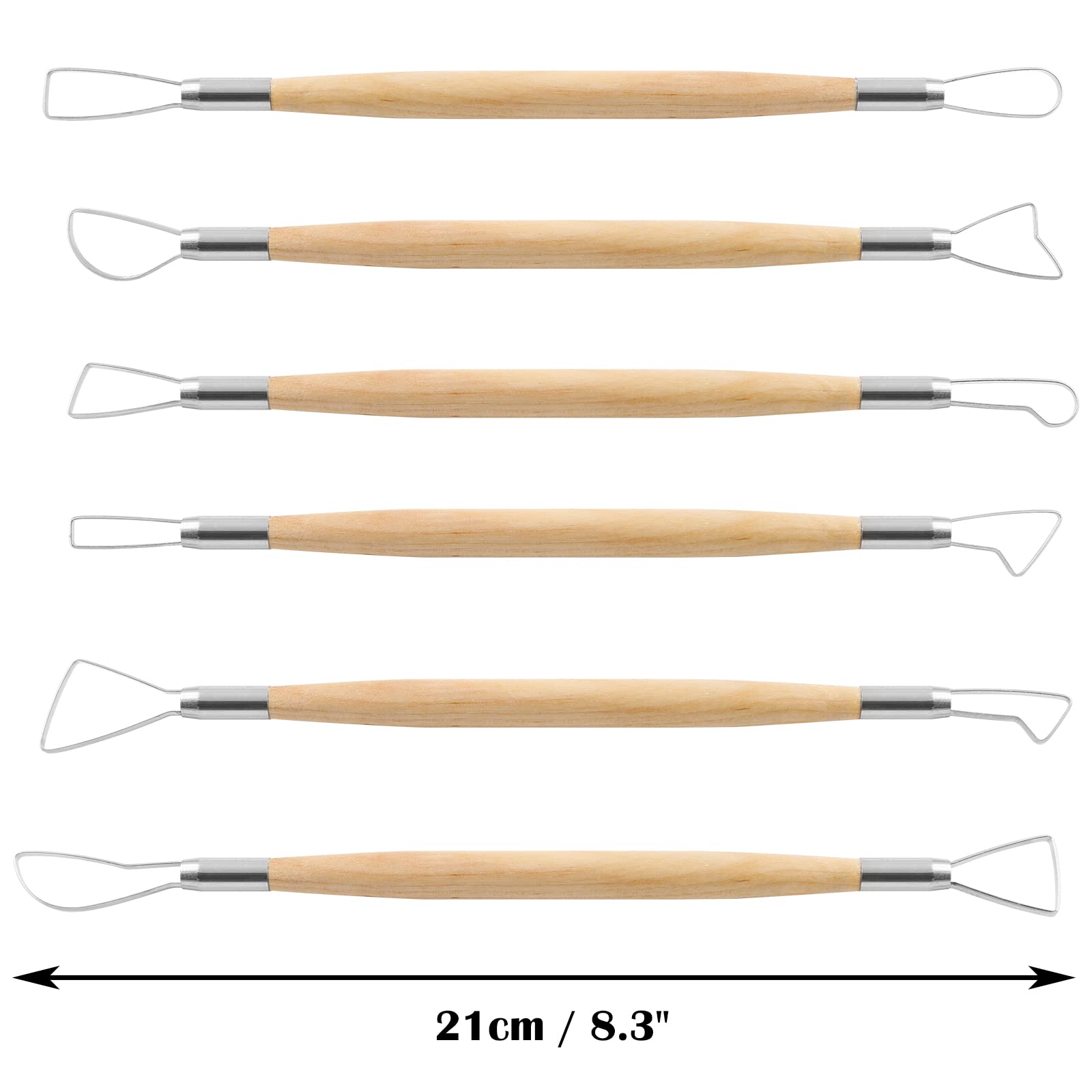 Suiwotin 6pcs Double-Sided Clay Sculpting Tools, Wooden Handle Ribbon Clay Tools, Pottery Trimming Tool, Clay Wire Loop Sculpture Set for Ceramic, Wax Carving Modeling
