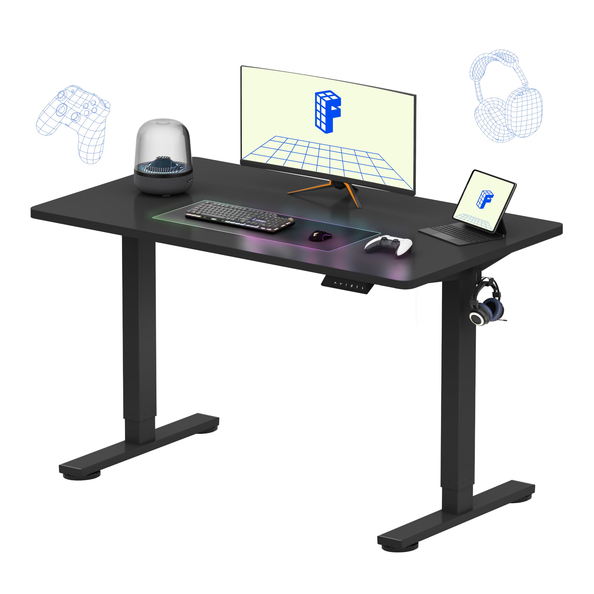 FLEXISPOT EN1 One-Piece Standing Desk, 48"x24" Seamless Desktop Electric Height Adjustable Desk for Home Office, Multi-Monitor Setups & Easy Assembly, Black (Black Frame) Image