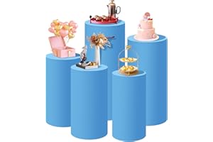 SaitiMade Set of 5 Blue Cylinder Stand Covers, Spandex Pedestal Stand Covers for Party, Wedding or Baby Shower Event Decor (Only Contains Cylinder Covers)