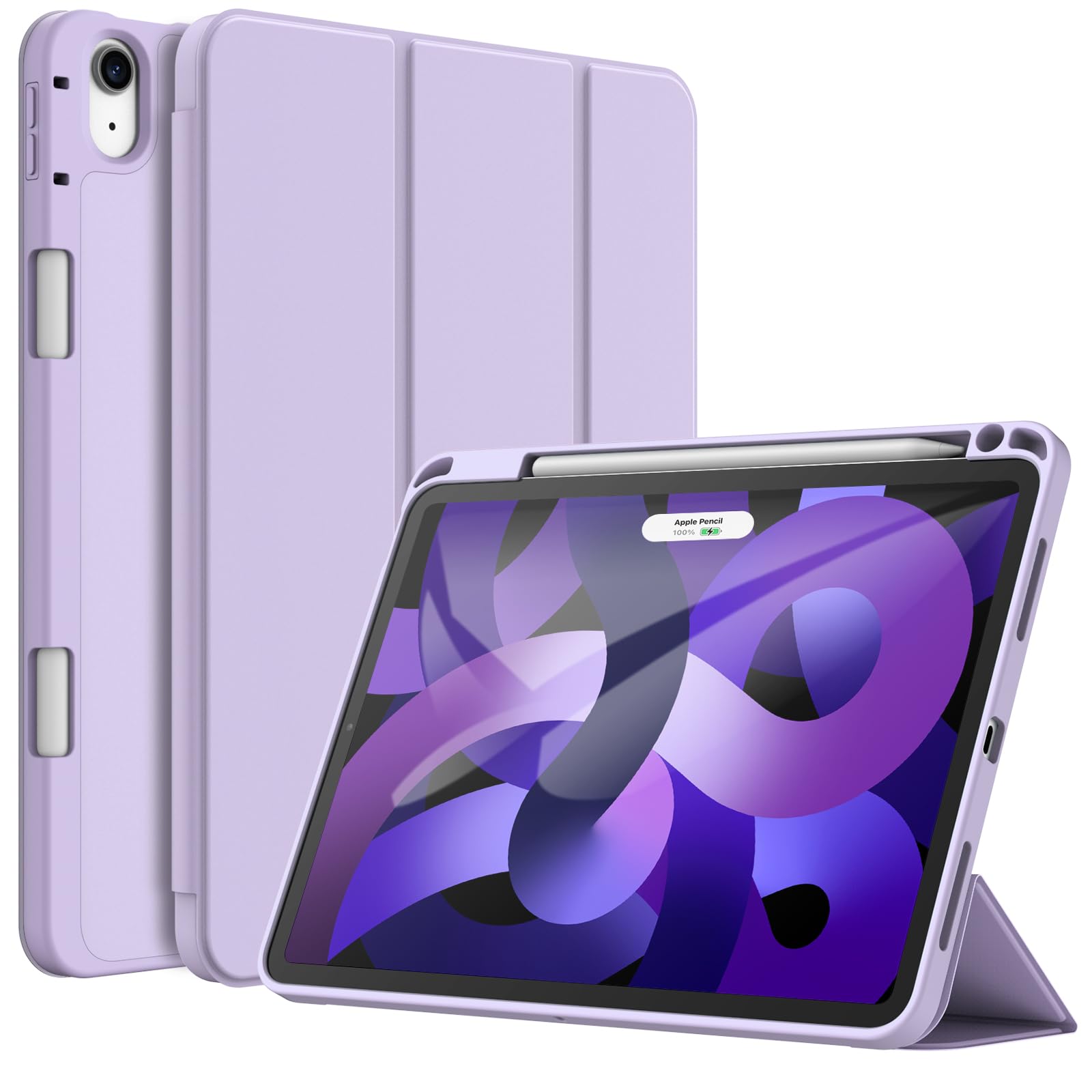 JETech Case for iPad Air 11-Inch M4/M3/M2 (2026/2025/2024), iPad Air 5/4 (2022/2020 5th/4th Generation 10.9-Inch) with Pencil Holder, Slim Tablet Cover with Soft TPU Back (Purple)