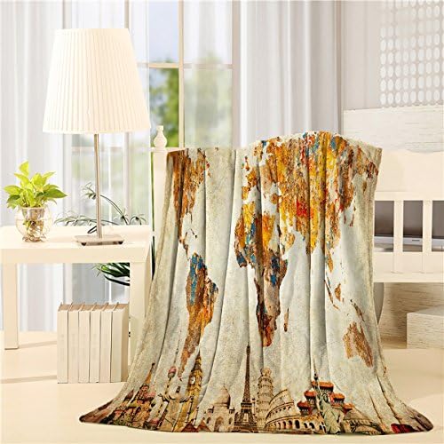SIGOUYI Lightweight Fleece Blankets Reversible Throw Cozy Plush Microfiber All-Season Blanket for Bed/Couch - Throw 40x50 Inch, Retro World Map Statue of Liberty City