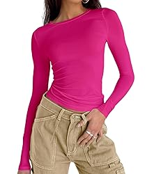 Dwnval Womens Fall Casual Basic T Shirts Slim Fit