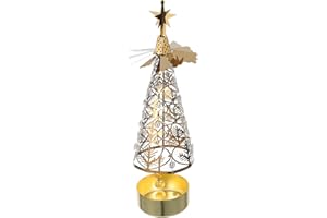 Cabilock Rotary Metal Christmas Tealight Candle Holder with Golden Tree Design Spinning Tealight Candle Decor for Holiday Hom