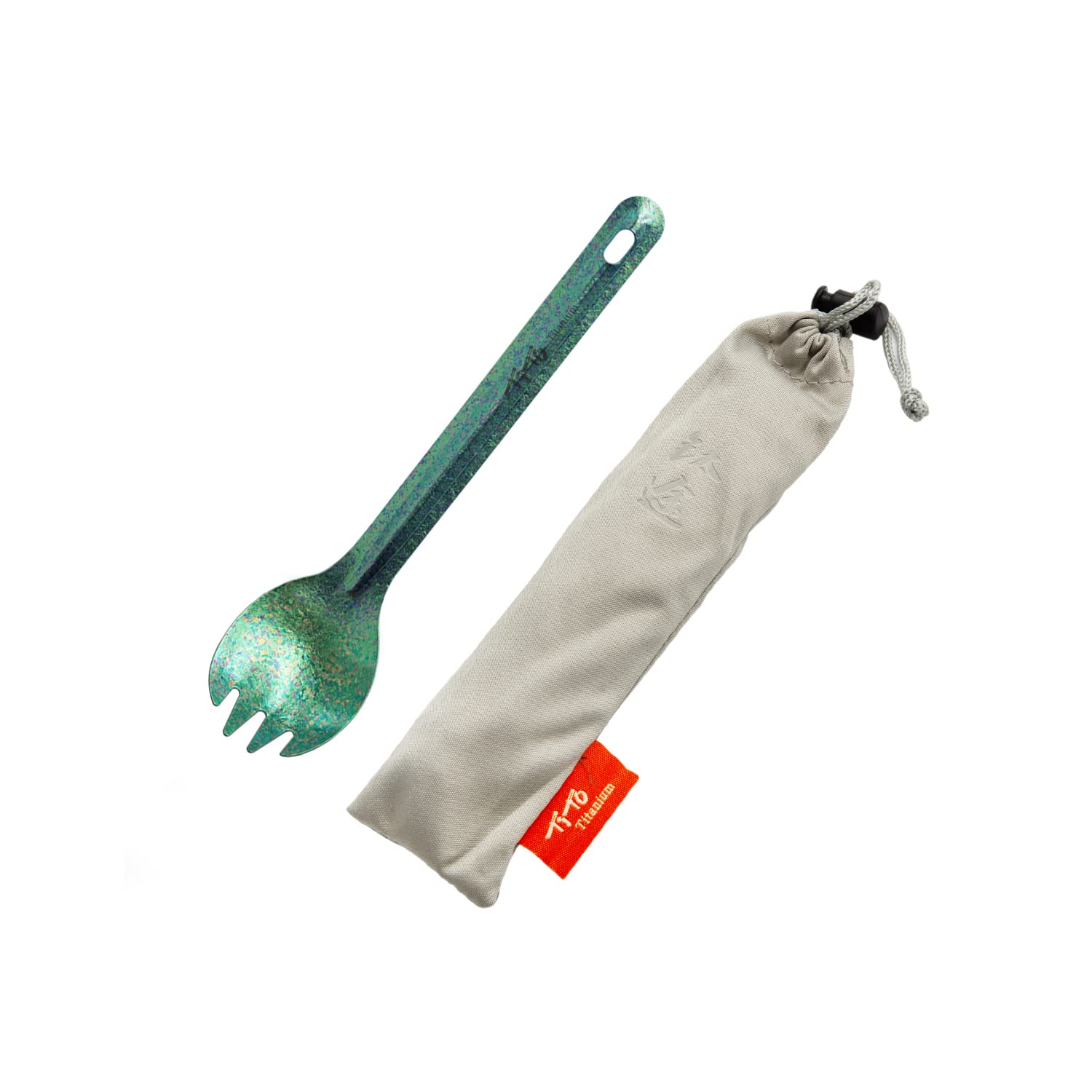 TiTo Bright Colorful Titanium Spork for Outdoor Camping Light Weight Titanium Spoon for Travel Home with Cloth Bag (Green Spork)