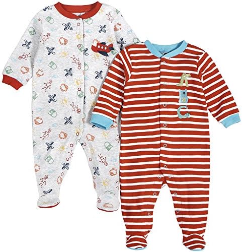 Pekkle Baby Footed Sleeper, Snap, Sleep &amp; Play Onesie Unisex Pajama (3m - 6m - 9m), Set Of 2