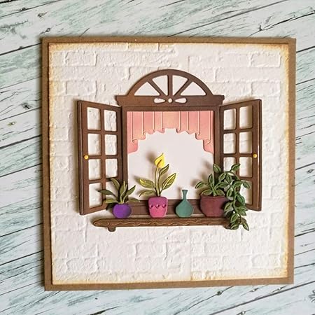 Amazon De P12cheng Metall Stanzschablone Fenster Und Blumen Kunst Scrapbook Papier Karten Pragen Basteln Stanzform Schablone Silberfarben