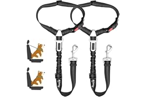 SlowTon Dog Seat Belt, 2 Pack Pet Car Seatbelt Headrest Restraint Adjustable Puppy Safety Seat Belt Reflective with Elastic B