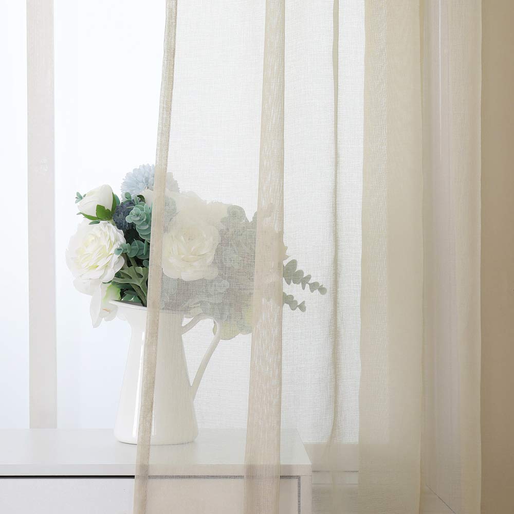 MIULEE 2 Panels Sheer Window Curtains Elegant Window Voile Panels/Drapes/Treatment for Bedroom Living Room 55" Wx110 L Rod Pocket Light Khaki