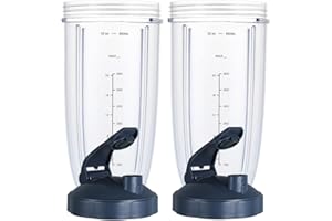 GAHSELEC Upgrade Blender Cups Fit for Nutribullet 600w/900w, Replacement Parts 32oz Cups with Flip-Top To-Go-Lids, Blender Accessories (2 Pack)