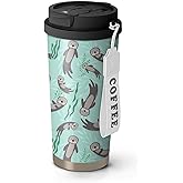 Xchearser 18oz Cute Sea Otter Coffee Mug Travel Cups with Lid and Flip Straw, Stainless Steel Insulated Tumbler Water Bottle with Strap, Gifts for Women Animal Lovers