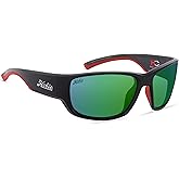 Hobie - Bluefin Float Sunglasses - Outdoor Sunglasses with HydroClean Lenses for Men and Women - Copper Sea Green Mirror Lenses/Hank Cherry Satin Black & Red Frame