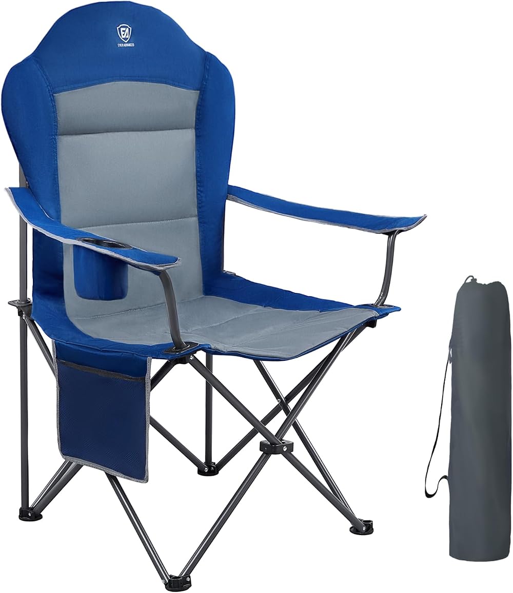 EVER ADVANCED Folding Camping Chair 160kg High Back Cup Holder Side Pockets