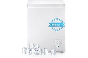 OOTDAY Deep Freezer, 5.0 cu.ft Free-Standing Chest Freezer with Removable Basket, 7-Step Temperature Control, Low Noise, Perfect for Home Kitchen and Garage (White)