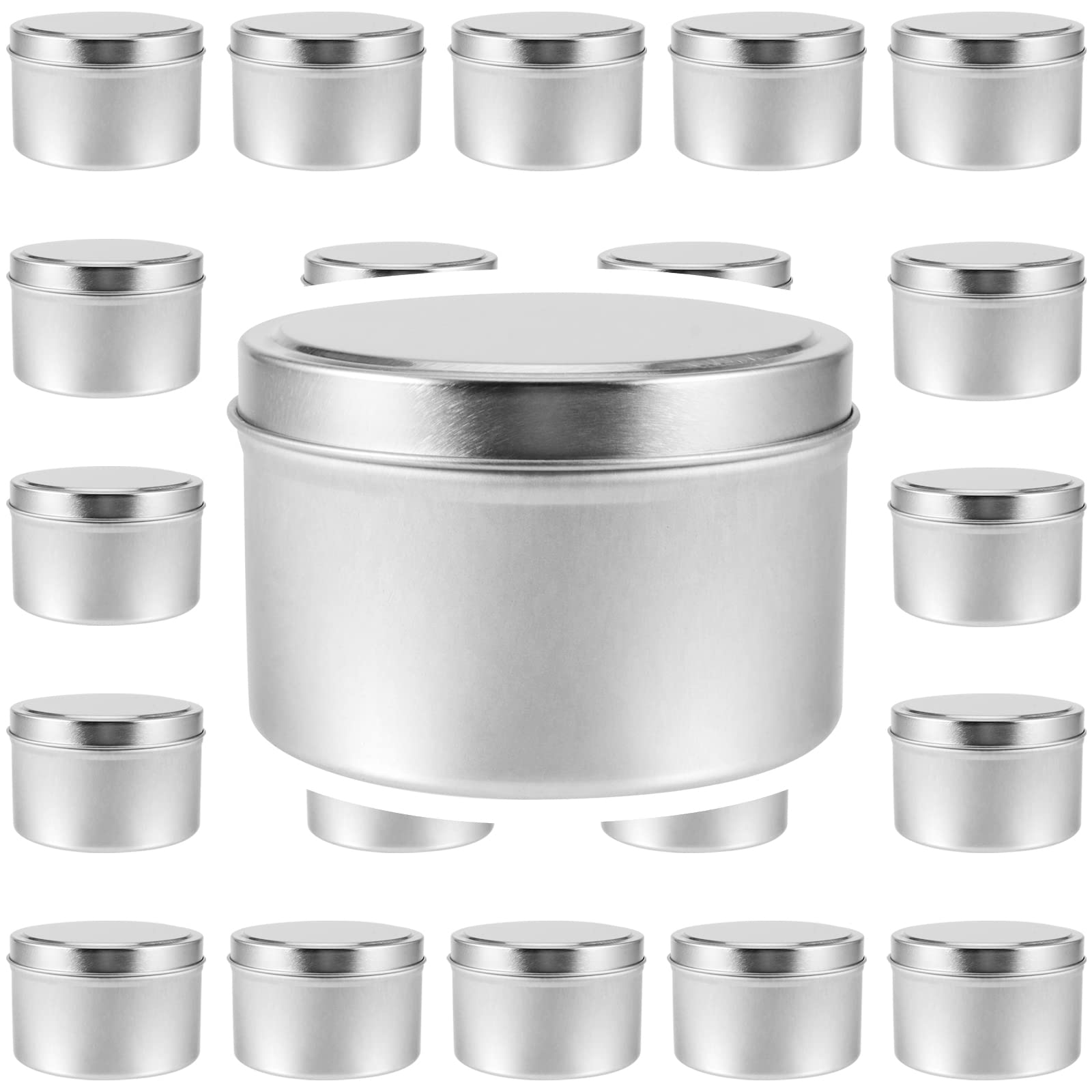 ZEONHEI 24 Pack 8 oz Candle Tin with Lids, Empty Candle Jars, Round Candle Containers Metal Storage Jars for Candle Making, Arts, Crafts, Storage, Travel, Silver