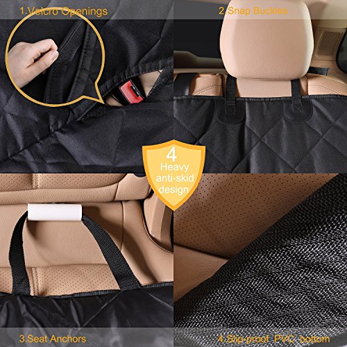 Dog Seat Covers, 600D Waterproof Pet Car Seat Covers with 2 Dog Seat Belts & Zipper & Pocket - Nonslip Back Seat Cover Cat Dog Hammock Convertible Extra Side Flaps Best for Cars Trucks Suvs - Thumbnail 4