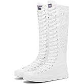 Momuk Fashion Girls Canvas Boots Knee High Sneakers Causal School Shoes Applicable for Both School Dresses or Casual Occasions for Women Size 8.5 B(M) US White