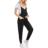 FABRACK Women's Maternity Jumpsuits Loose Adjustable Spaghetti Strap Jogger Overalls Outfits Pregnancy Romper with Pockets