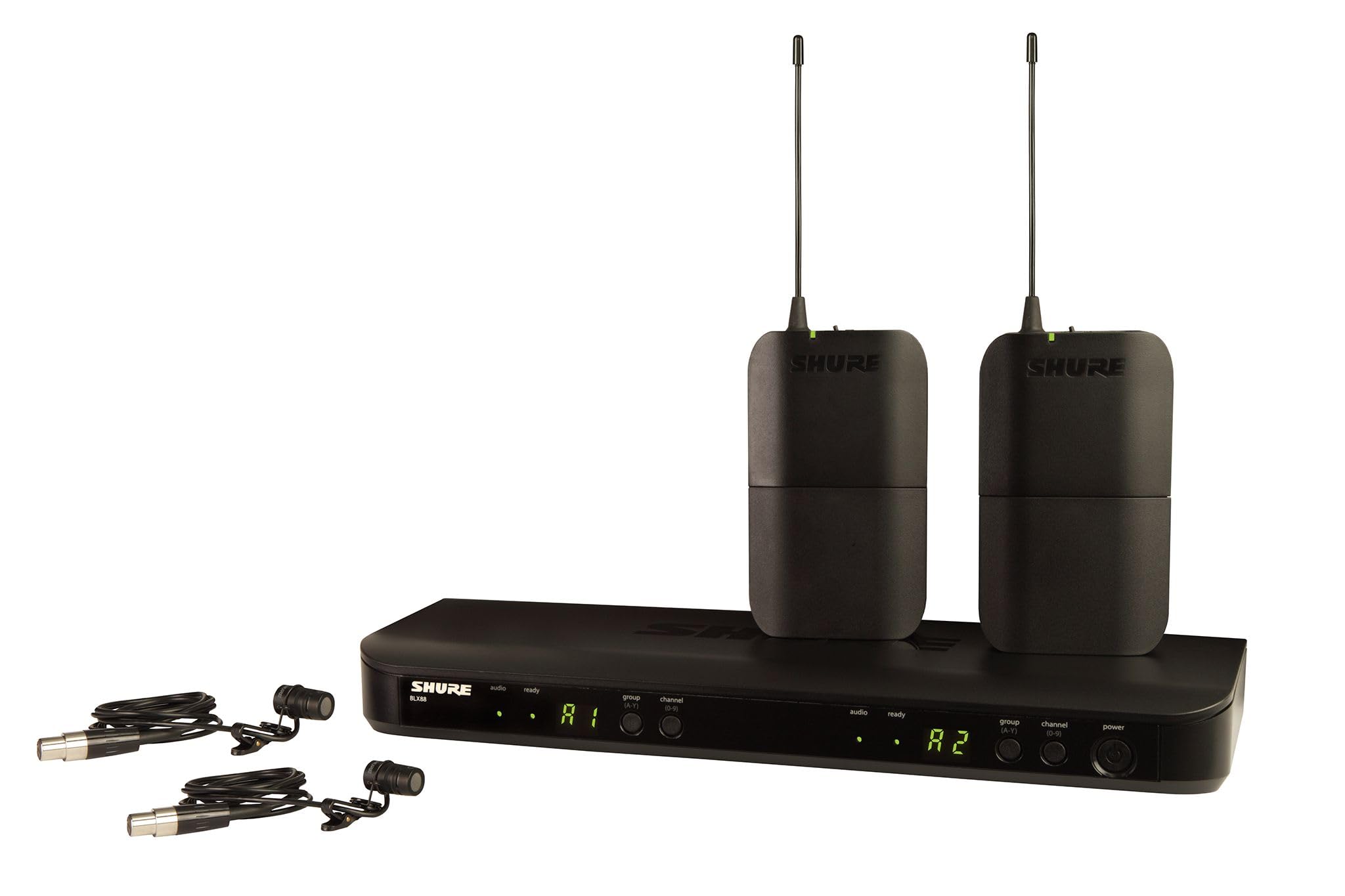 Shure BLX188/W85 UHF Wireless Mikrofonsystem - Perfekt für Redner, Künstler - 14-Stunden-Batterielaufzeit, 100m Reichweite | Enthält (2) Lavalier-Mikrofone, Dual-Channel-Empfänger | T11 Band