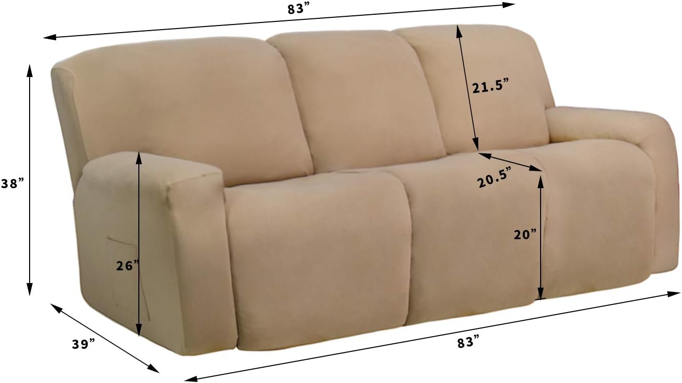 Easy-Going 8 Pieces Microfiber Stretch Sectional Recliner Sofa Slipcover Soft Fitted Fleece 3 Seats Couch Cover Washable Furniture Protector with Elasticity for Kids Pet(Recliner Sofa,Light Gray): Furniture & Decor