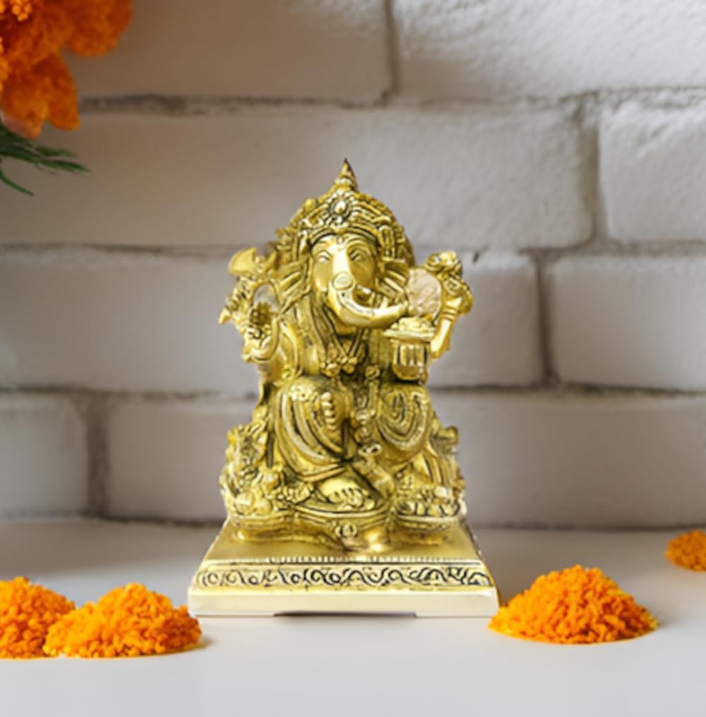 Purpledip Brass Idol Siddhi Vinayak Ganesha: Rare Collectible Sculpture with Intricate Carving (12214)