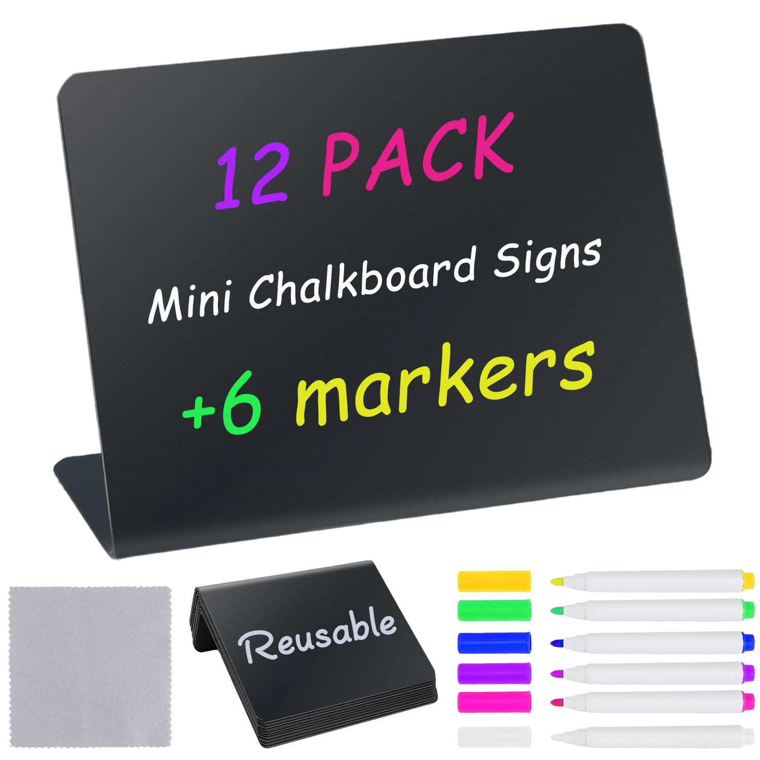 Reusable Sign Board 12PCS Mini Chalkboard Signs, 4