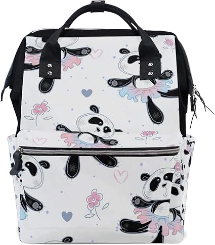 amazon co jp ホワイトパンダハートダンスおむつ バッグ バックパック ママバッグ カジュアル 軽量 大容量 トラベル マミー用 ベビー マタニティ
