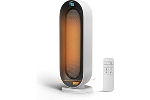 DUOMIY Space Heater for Indoor Use, 1500W Electric Heaters with 100° Oscillation, 1-12H Timer, Remote, Tower Heater Quick 2s PTC Ceramic Heating, Safety Heater for Office, Bedroom, Large Room (White)
