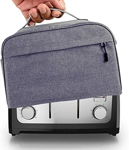 Hsonline 4 Slice Toaster Cover, with Zipper & Open Pockets Hold Spreader Knife & Toaster Tongs, Dust and Fingerprint Protection Kitchen Small Appliance Cover, Machine Washable, Grey, 12.5x10x8 inches