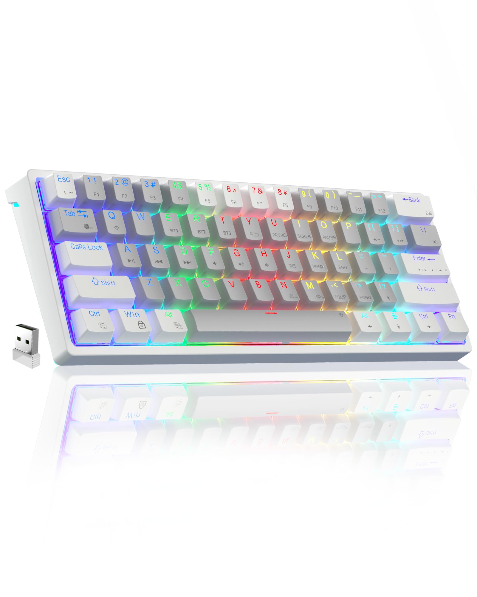 SK961 60% Wireless Gaming Keyboard with Triple Mode BT5.0/2.4GHz/USB-C Wired,RGB Backlight 61 Keys Wireless 60% Keyboard Hot Swappable Mechanical Keyboard,Red Switch