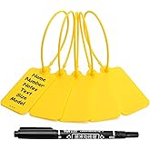 100 Yellow Blank Plastic Tags for Labeling Waterproof Hanging Labels Writable Tags Seal Plastic Marking Label for Clothes Bags Keys Inventory with One Marker Pen