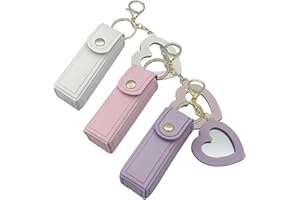 WynTkia Lip Oil Keychain – 2‑in‑1 Mirror & Lip Balm Holder, Portable PU Leather Chapstick & Lipstick Holder Keychain