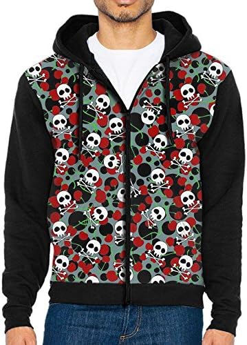Faintkeeper Skull Cross Bones and Cherry Pattern Men Fashion Sports colorful Hoodies Men With Hat Pocket Hit Color Sweater