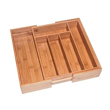 Finelyty Wooden Bamboo Cutlery Tray Large Drawer Organizer