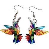 Hummingbird Earrings for Women Colorful Acrylic Animal Bird Drop Dangle Earring Jewelry