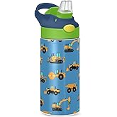 Stainless Steel Water Bottle for kids- 12 Ounce Stainless Steel Vacuum Insulated Water Bottle for Kids children,Double Wall Vacuum Insulated Bottles (Excavator Concrete Mixer)