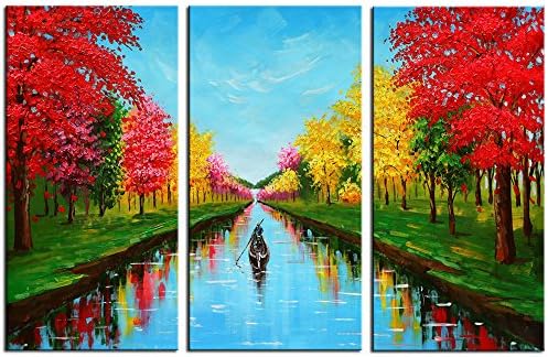 JoyArt -4 Seasons Canavs Prints Modern Landscape Red Trees Painting Comte Artwork on Canvas Framed Wall Art for Livingroom Decoration