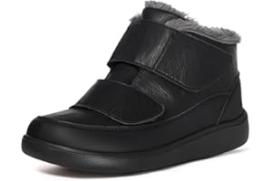 Hsyooes Diabetic Boots for Men Wide Width Winter Snow Boots Adjustable Straps Anti-slip Water Resistant Winter Shoes Warm Fur Lining Diabetic Shoes for Swollen Feet