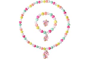 Yarkeuier Girls Jewelry Set - Cute Unicorn Beads Necklace Bracelet-Toddler Girls Unicorn Jewelry - Stretchy Chunky Costume Jewelry Present Toy-Unicorn