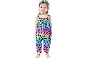 Lindanina Toddler Baby Girls Romper Sleeveless Jumpsuit Summer Clothes Adjustable Tie-Up Strap with Pocket Headband 1-5T